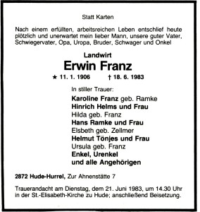 8439A Franz, Erwin Traueranzeige