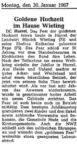 8146 Zeitungsartikel NWZ Goldene Hochzeit 30.1.1967