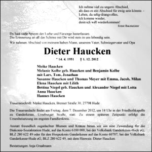 Dieter Haucken Traueranzeige III