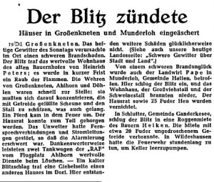 Artikel NWZ Blitzschlag vom 29. August 1955 kurz