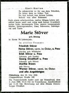 BB Stöver, Marie Traueranzeige