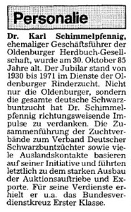 A9 Artikel NWZ 85. Geburtstag vom 1. November 1986