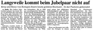 Artikel NWZ groß Goldene Hochzeit Enno von Kempen vom 26. Juli 1996