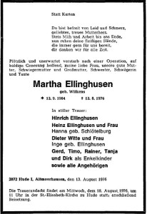 Traueranzeige NWZ Martha Ellinghusen vom 16. August klein