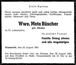 Traueranzeige vom 26. August 1961