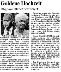 Artikel NWZ Goldene Hochzeit 14. Juli 1986