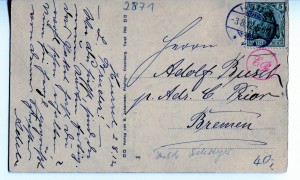 Postkarte Adele Busch an Adolf Rückseite gedreht