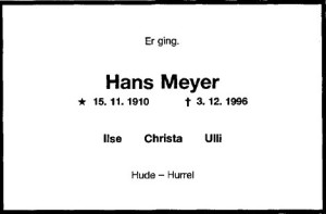 Traueranzeige NWZ Hans Meyer vom 9. Dezember 1996