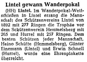 Artikel NWZ 1a Plakette gewonnen in Lintel vom 27. September 1950
