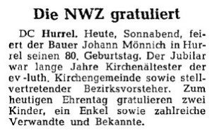 Artikel NWZ 80. Geburtstag 27. April 1968