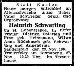 Traueranzeige vom 27. November 1948 umgewandelt groß