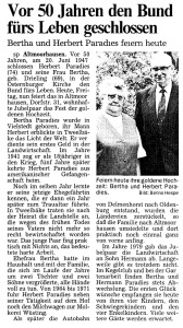 Artikel NWZ Goldene Hochzeit Bertha Paradies 20.6.1997