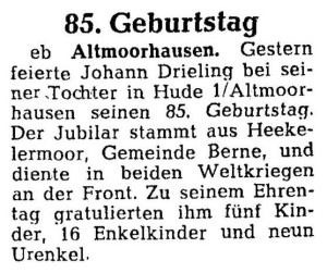 Artikel 85. Geburtstag Johann Drieling vom 28. April 1975 groß