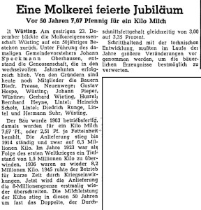 Zeitungsartikel NWZ Molkerei Wüsting 24. Dezember 1952 groß