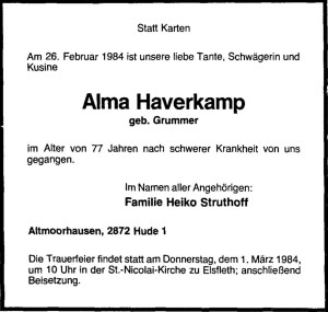 Traueranzeige vom 28-02-1984 groß