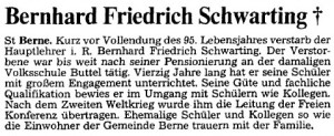 Artikel NWZ Bernhard Friedrich Schwarting vom 6. April 1985