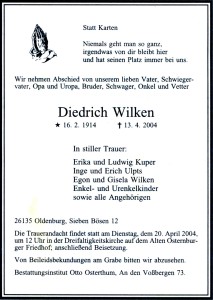 OI Wilken, Diedrich Traueranzeige groß