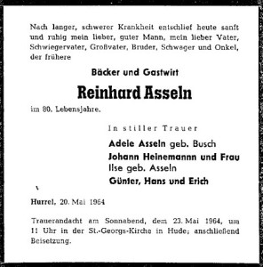 Traueranzeige NWZ vom 21. Mai 1964