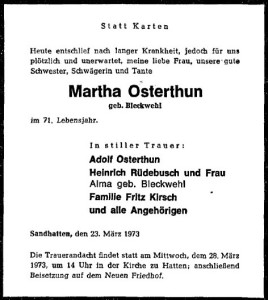 Traueranzeige NWZ Martha Osterthun 24.3.73 groß