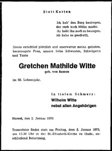 Traueranzeige Gretchen Mathilde Witte