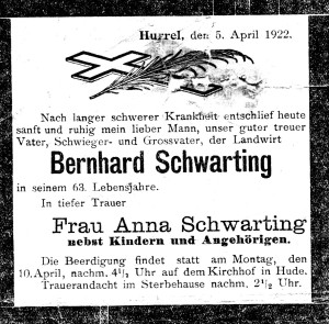 OE Schwarting, Bernhard Heinrich Traueranzeige