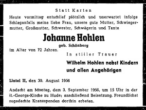 Traueranzeige vom 3. September 1956 groß