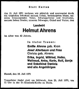 Traueranzeige groß 20. Juli 1971