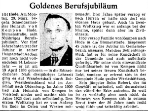 NWZ-Artikel von 1954 Berufsjubiläum