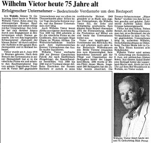 Artikel NWZ vom 5. Juni 1985 Wilhelm Vietor