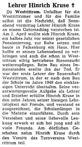 Nachruf Hinrich Kruse NWZ 2. November 1959 groß