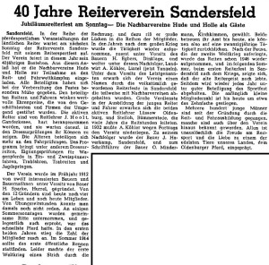 Artikel NWZ 19. Juni 1952 über 40 Jahre Reiterverein Sandersfeld (1. Vorsitzender)