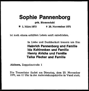 Traueranzeige NWZ neu vom 22. November 1971