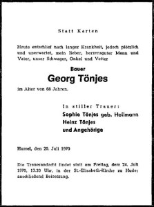 Todesanzeige vom 22. Juli 1970