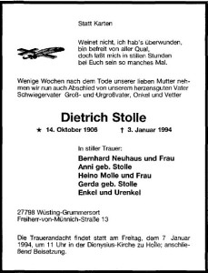 Traueranzeige NWZ vom 5. Januar 1994