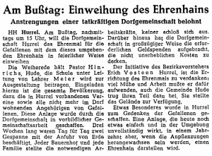 Artikel NWZ Ehrenmal Hurrel 17. November 1954